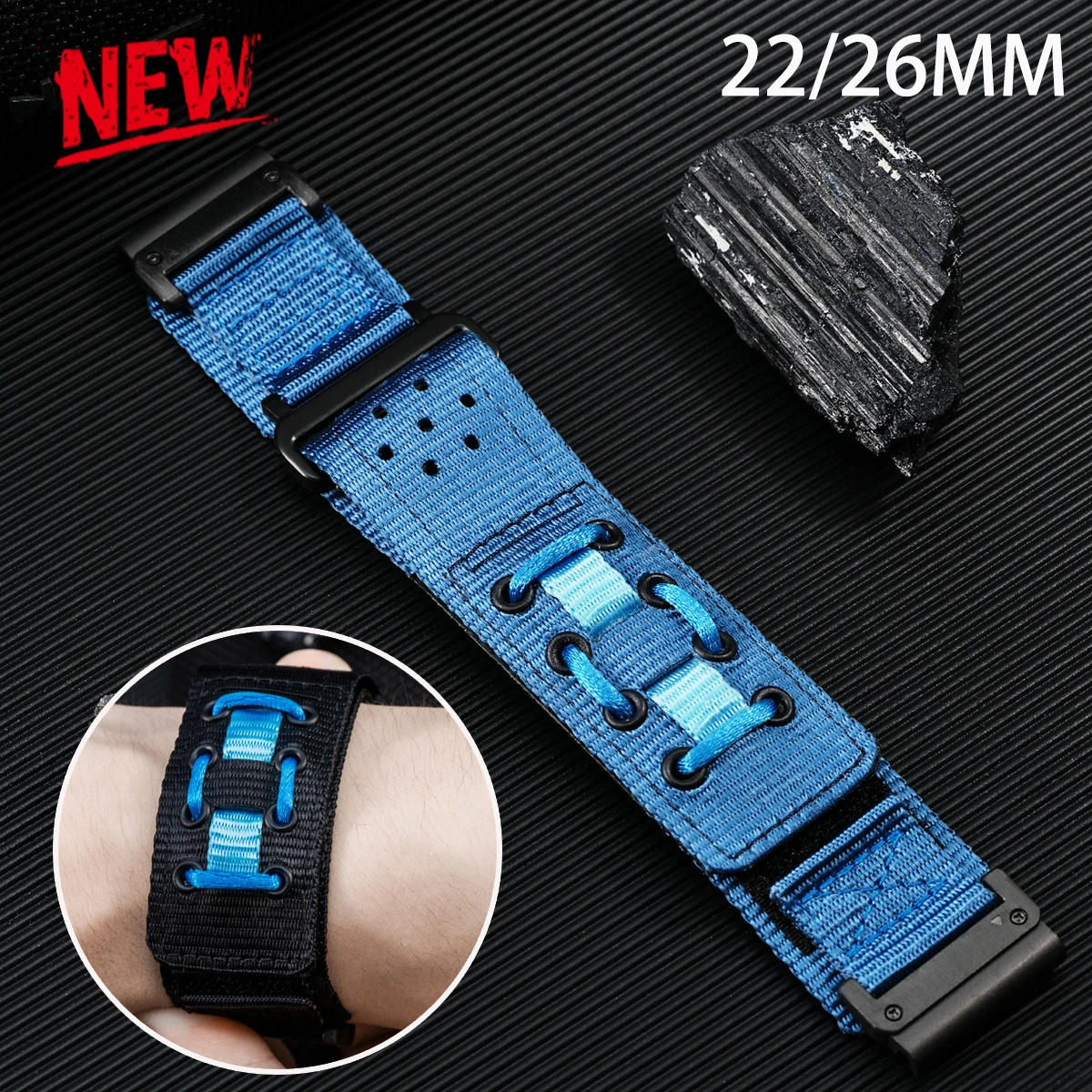 22/26MM Quick Fit Tactical Nylon Strap for Garmin Watch Fenix 8/8Pro 7X Enduro 3/2/1 Sport Band for Garmin Forerunner 945/935