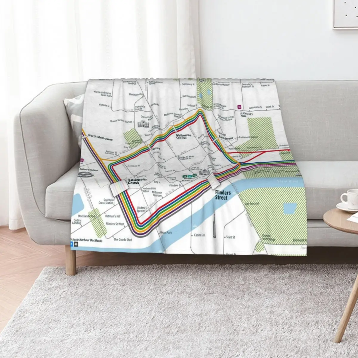 Melbourne City Rail Map Square Throw Blanket Flannel Furrys Vintage Extra Large Throw manga blankets and throws Blankets