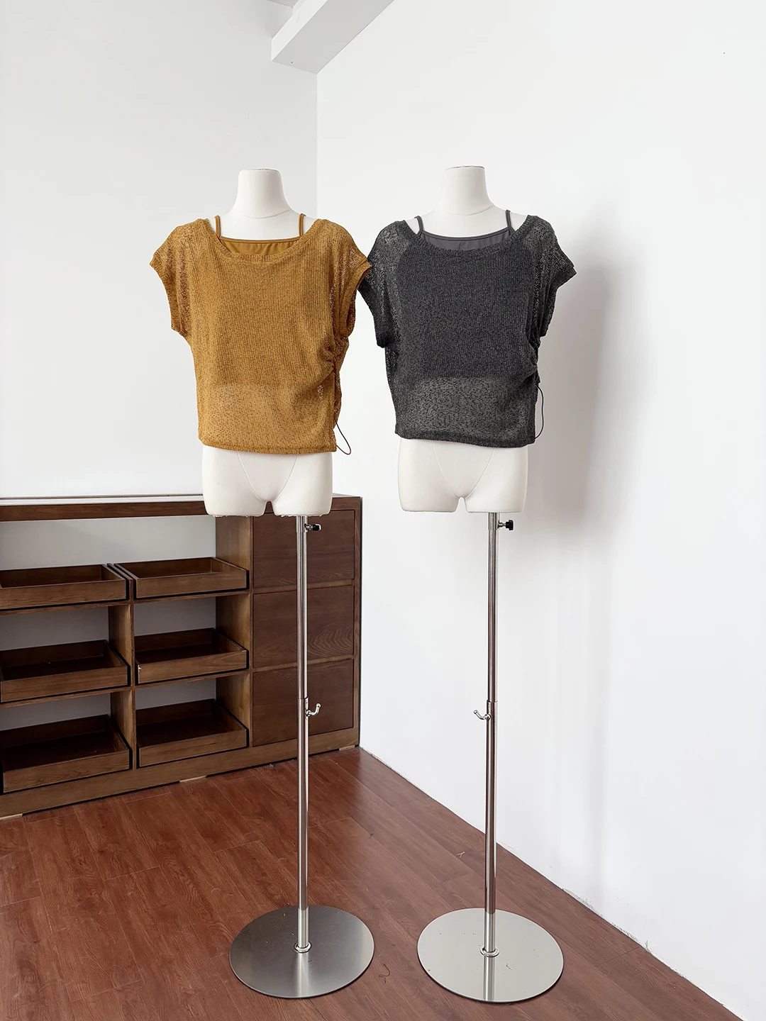 

Spring Summer 2026 Korean Style Pure Desire Minimalist Semi-Transparent Knitted Top Casual Bottom Strap Vest Two-Piece Set Women