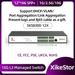 XikeStor 12-Port 10G SFP+ L3 WEB/CLI Manage Network  Support DHCP Port aggregation VLAN Ethernet