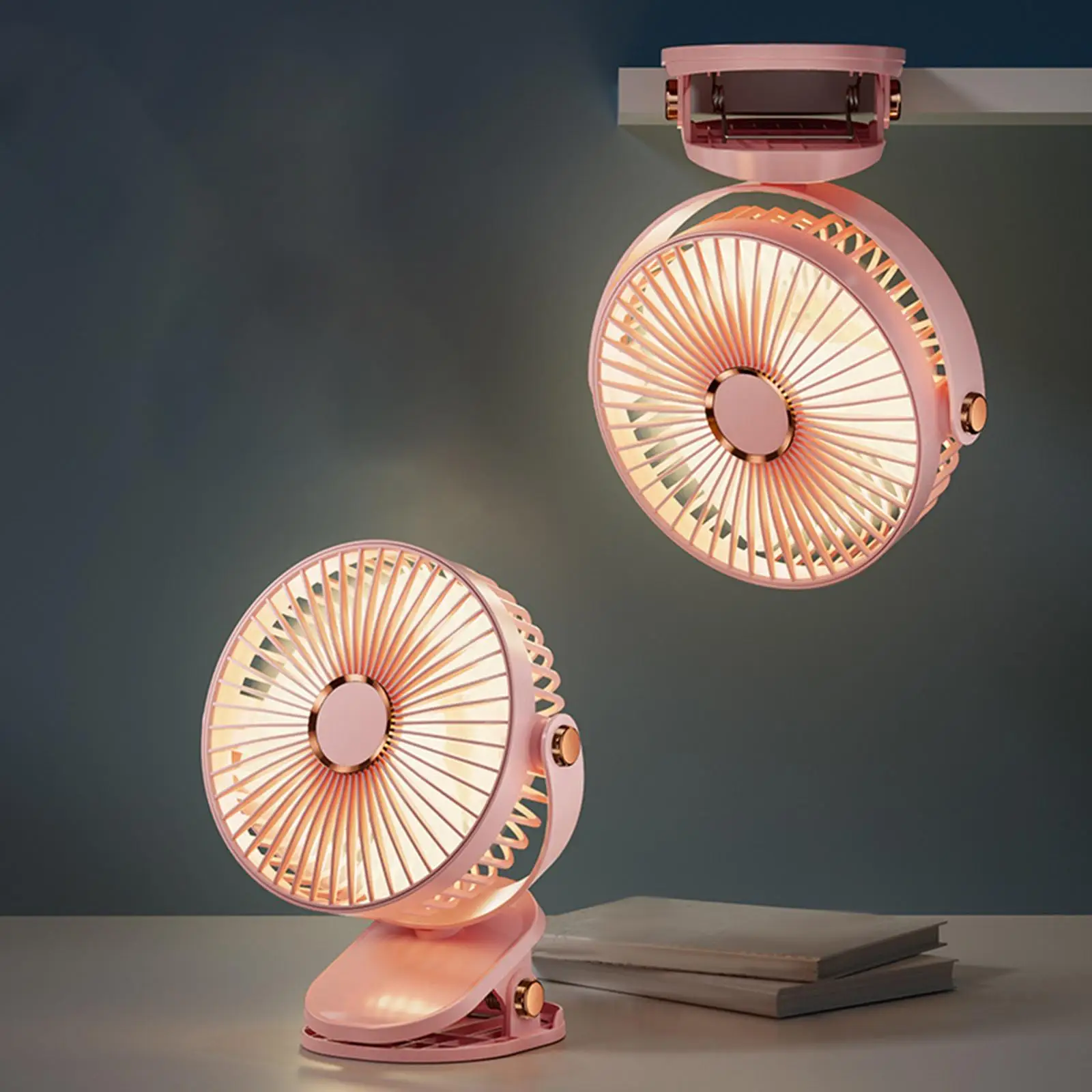 مروحة USB صغيرة محمولة مع مشبك ، دوران 720 درجة ، مروحة مكتب ، 5 سرعات