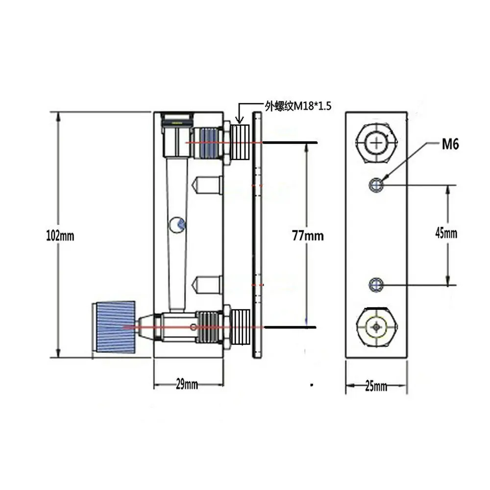 2-20 4-40 6-60 10-10LPH LZM-6T Water Panel Flowmeter Rotameter With Valve M18 Male G1/4 Female