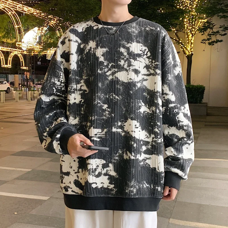 Suéter sin capucha Tie-dye para hombre y mujer, ropa informal suelta con cuello redondo, diseño de pintura de tinta, tendencia superior, Otoño, nuevo