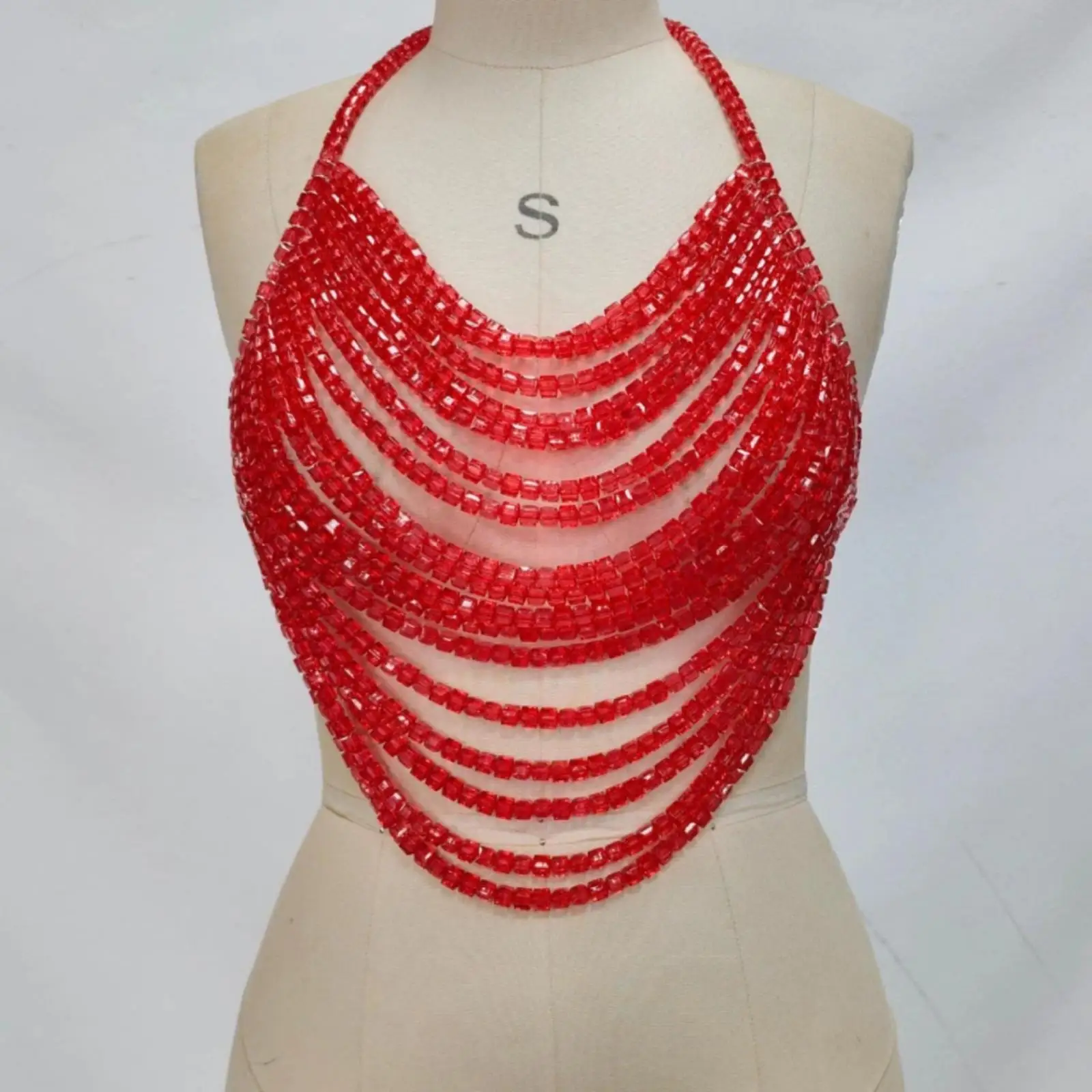 Beaded Halter Chest Chain Statement Layered Draped Chest Chain Summer Geometric