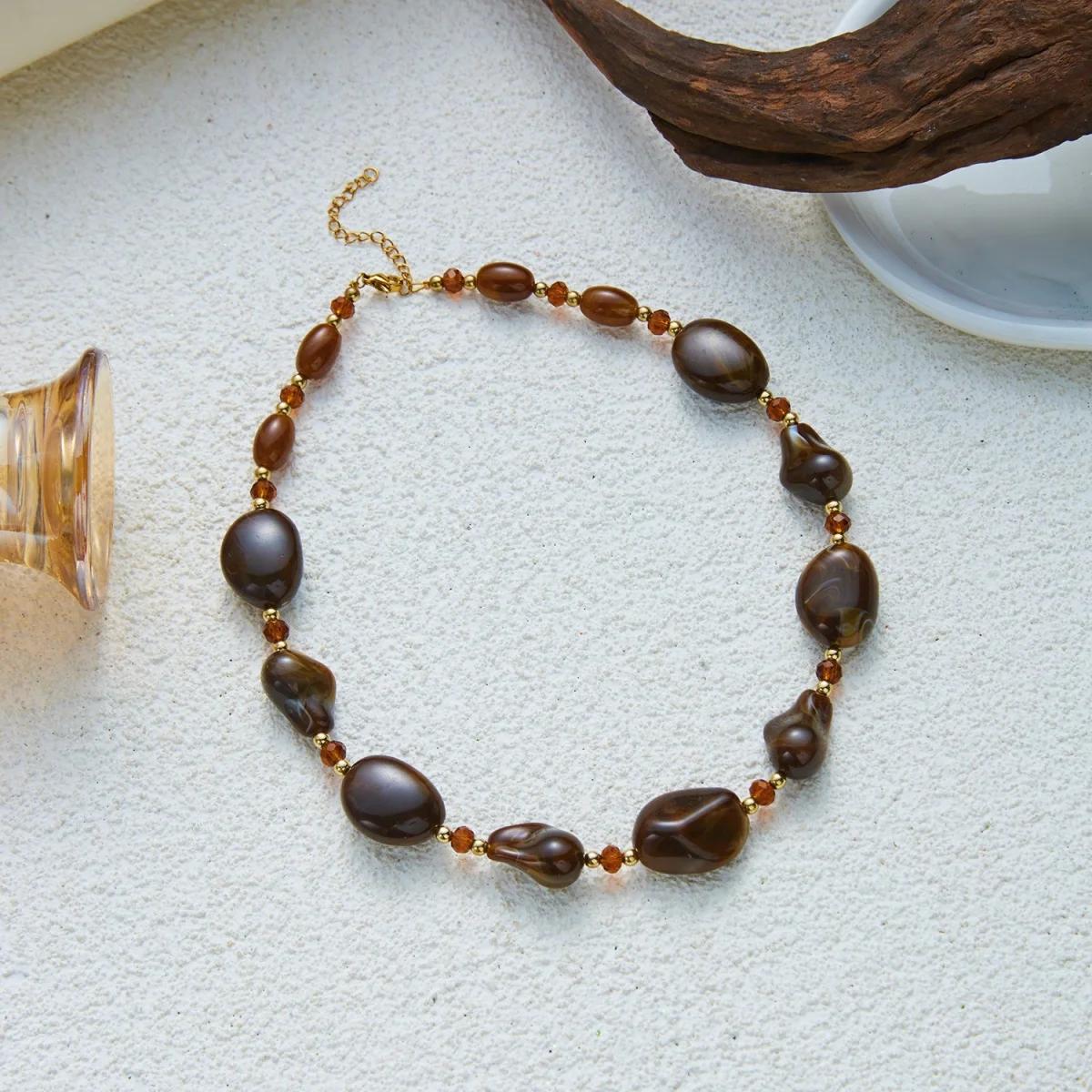 Vintage Unregelmäßige Braune Acryl-Perlenkette für Damen und Herren, Lässiger Minimalistischer Kristall-Abstandsperlen-Choker, Ins Ästhetischer Schmuck – Detail 26