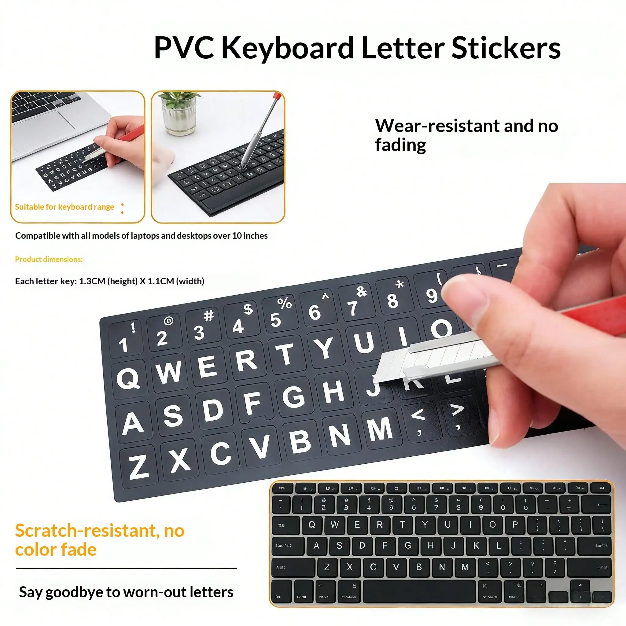 Universal keyboard letter stickers, durable and non fading keycap labels, suitable for keyboards on laptops and desktops