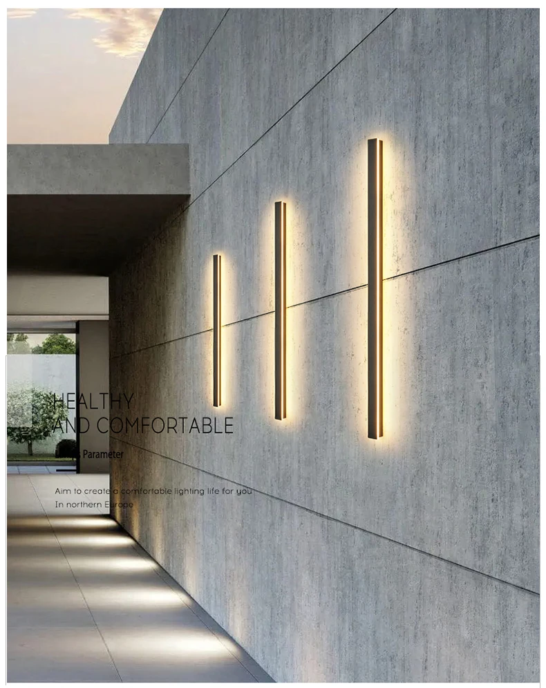 IP65 Waterproof Long LED Wall Lamp 110V 220V Outdoor Garden Villa Porch Indoor Decor Lighting Exterior Wall Sconce