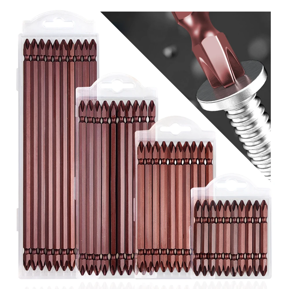 10 قطعة 65-200 مللي متر المزدوج نهاية مفك رئيس بت S2 الصلب Ph2 الصليب بت قوي المغناطيسي صلابة عالية عزم الدوران دفعة رئيس مجموعات