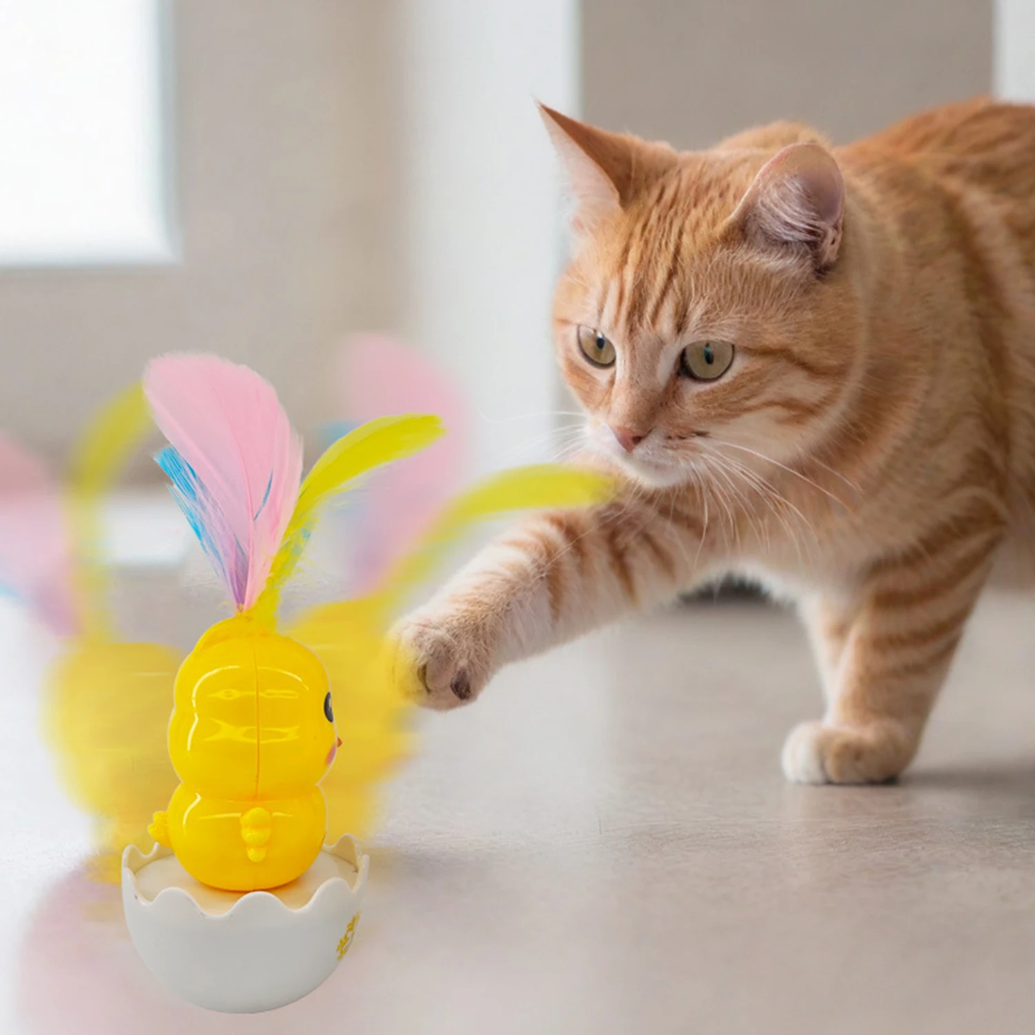 Cat Interactive Toy Colorful Feathers Tumbler Cat Teaser Cat self-entertainment Scratching Ball Rocker Rotating Ball