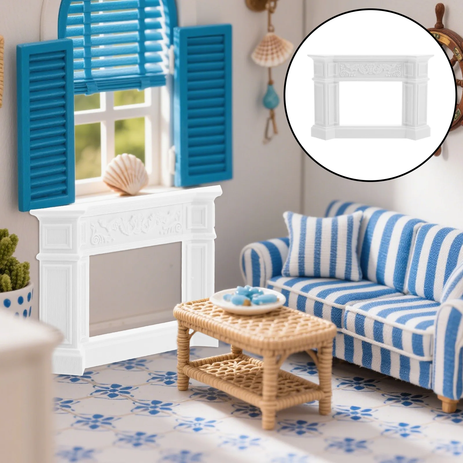 

Miniature Fireplace Vintage American Style White Mini House Decoration Pretend Play Dollhouse Furniture Accessories