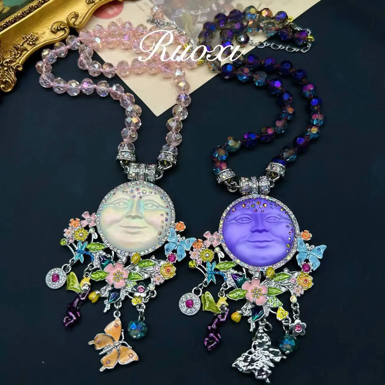 KF European and American Fashion Trend Vintage Fairy Temperament Animal Butterfly Flower Color Sweet Dream Necklace