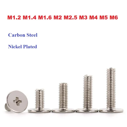 Imagen 1 del producto M1.2 M1.4 M1.6 M2 M2.5 M3 M4 M5 M6 Cruz niquelada Ultra delgada cabeza de oblea plana tornillos para ordenador portátil