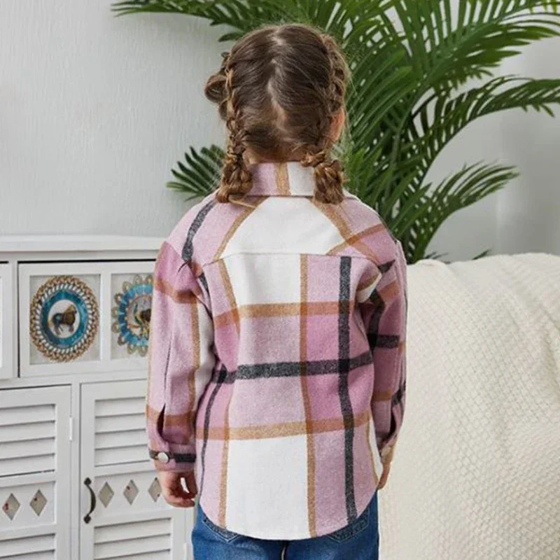 2023 Autumn Mom Daughter Matching Outfits Fleece Shirt Coat Plaid Warm Mommy and Me Clothes Pocket Outerwear Family Look Jacket