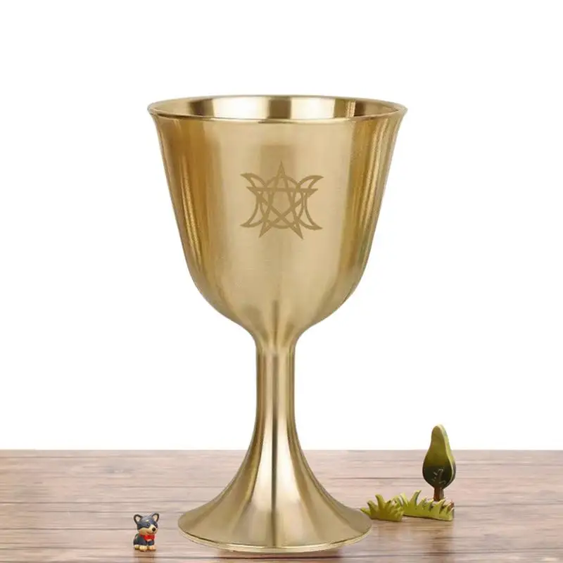 Pentagram Chalice Brass Wine Goblet Drink cup Pentacle Chalice Triple Moon Goddess Chalice Cup Altar Chalice for Altars Rituals