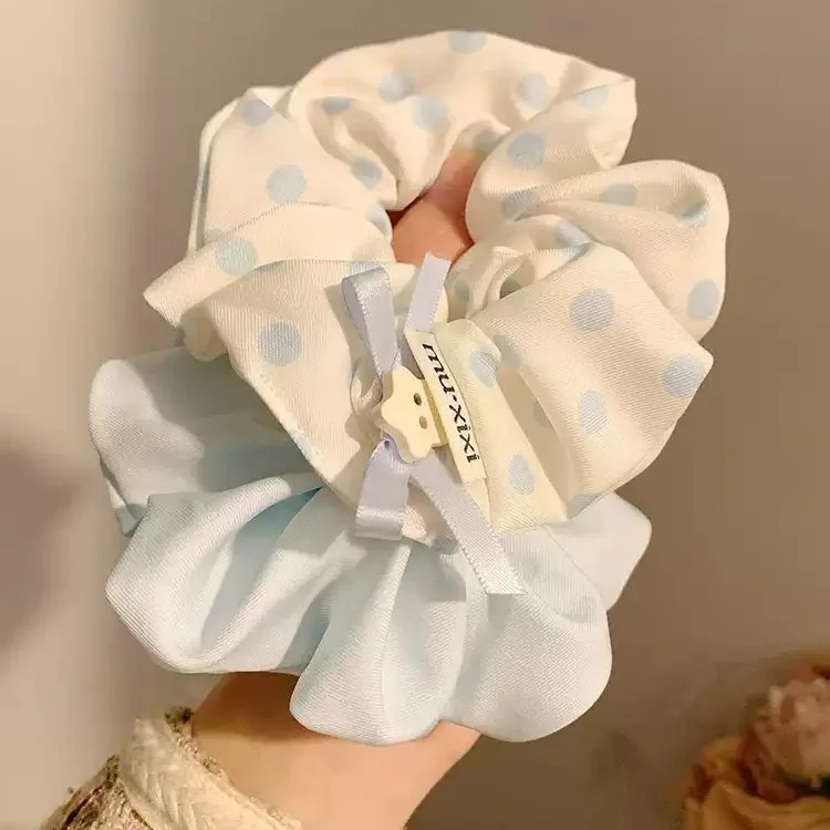 2pcs Korean Blue Polka Dots Scrunchies Large Intestine Headbands Women Luxury Hair Ropes Ties Lazy Style Hair Bundles Headwear