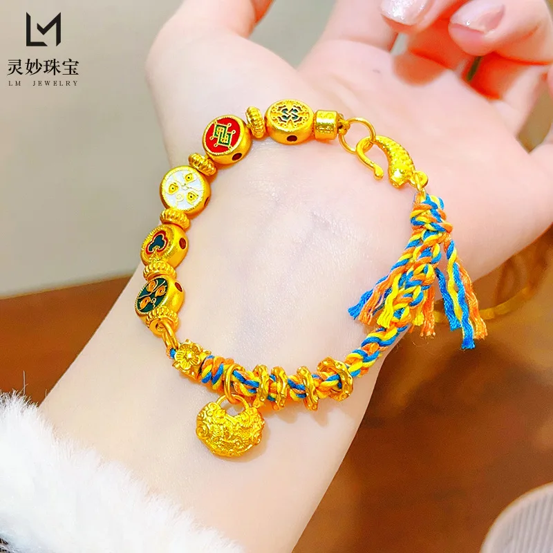 

Gold Shop Same Style 9999 24K Real Gold Women's Gold Bracelet Five way God of Wealth Bracelet Girlfriend Gift Luxury Jewelry