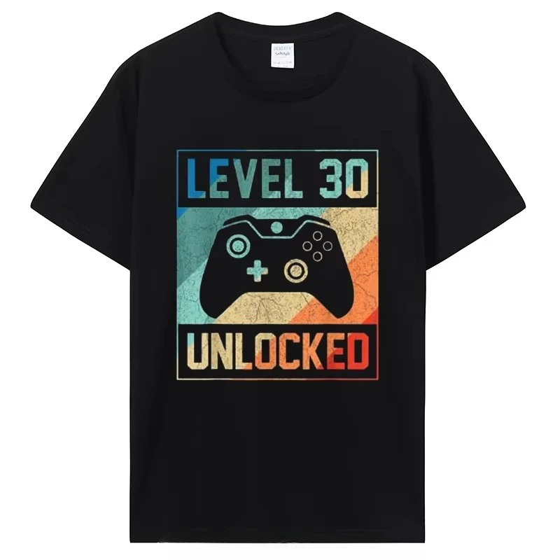 Level 30 Unlocked Shirt Funny Video Gamer Birthday Gift T-Shirt Casual Tee Casual Tops Men Clothing Cotton Graphic Tshirt