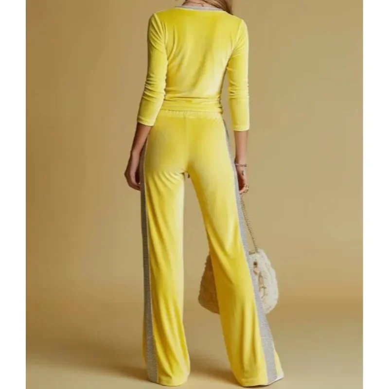 Two Piece Set Women Velvet Jogging New 2026 Autumn Streetwear Casual Hoodie Cropped Top Jacket with Wide Leg Pants Tracksuits