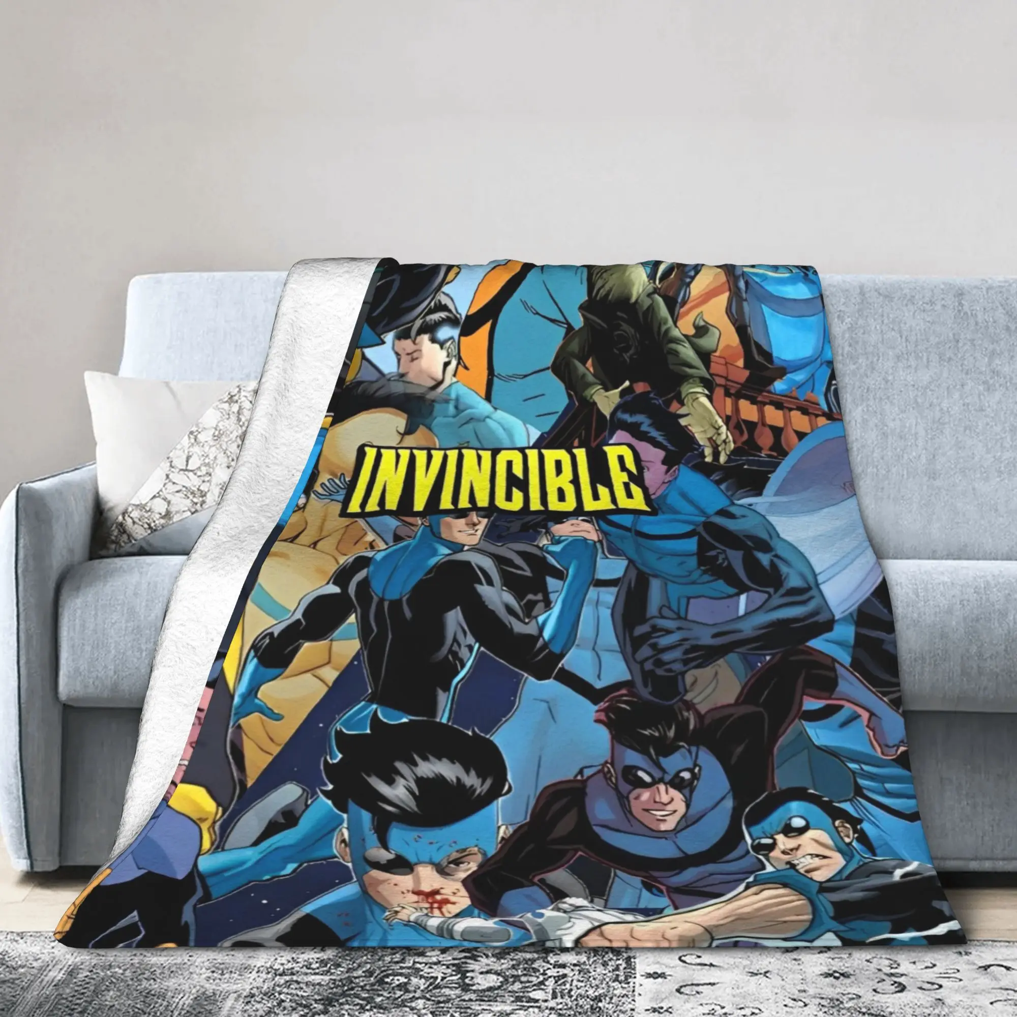 Invincible Mark Grayson Superhero Blanket Anime Flannel Vintage Warm Throw Blankets for Bed Sofa Textile Decor Car