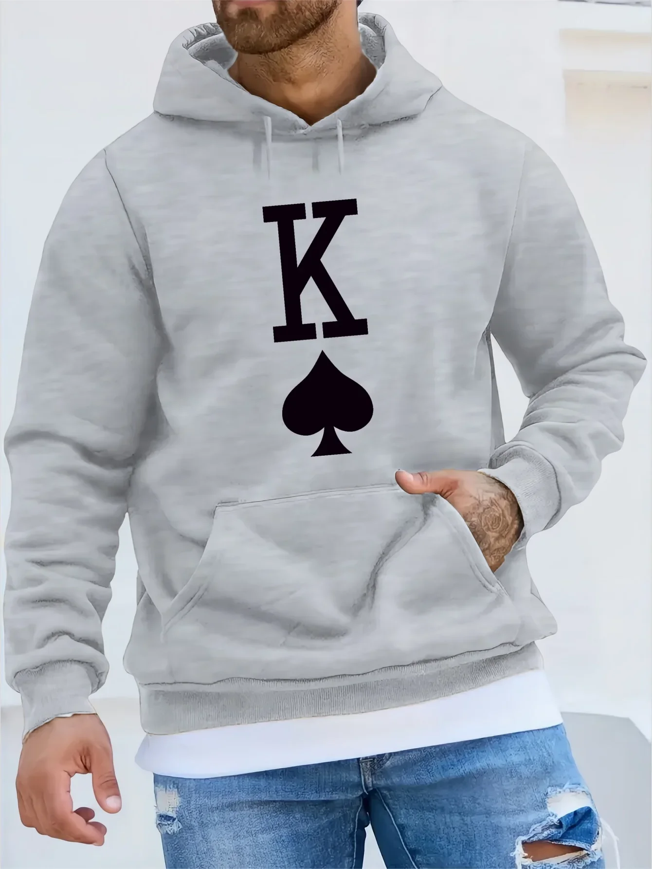 King of Spades Print Hoodie, Cool Hoodies for Men, Men\'s Casual Graphic Design Pullover Hooded Sweatshirt with Kangaroo Pocket