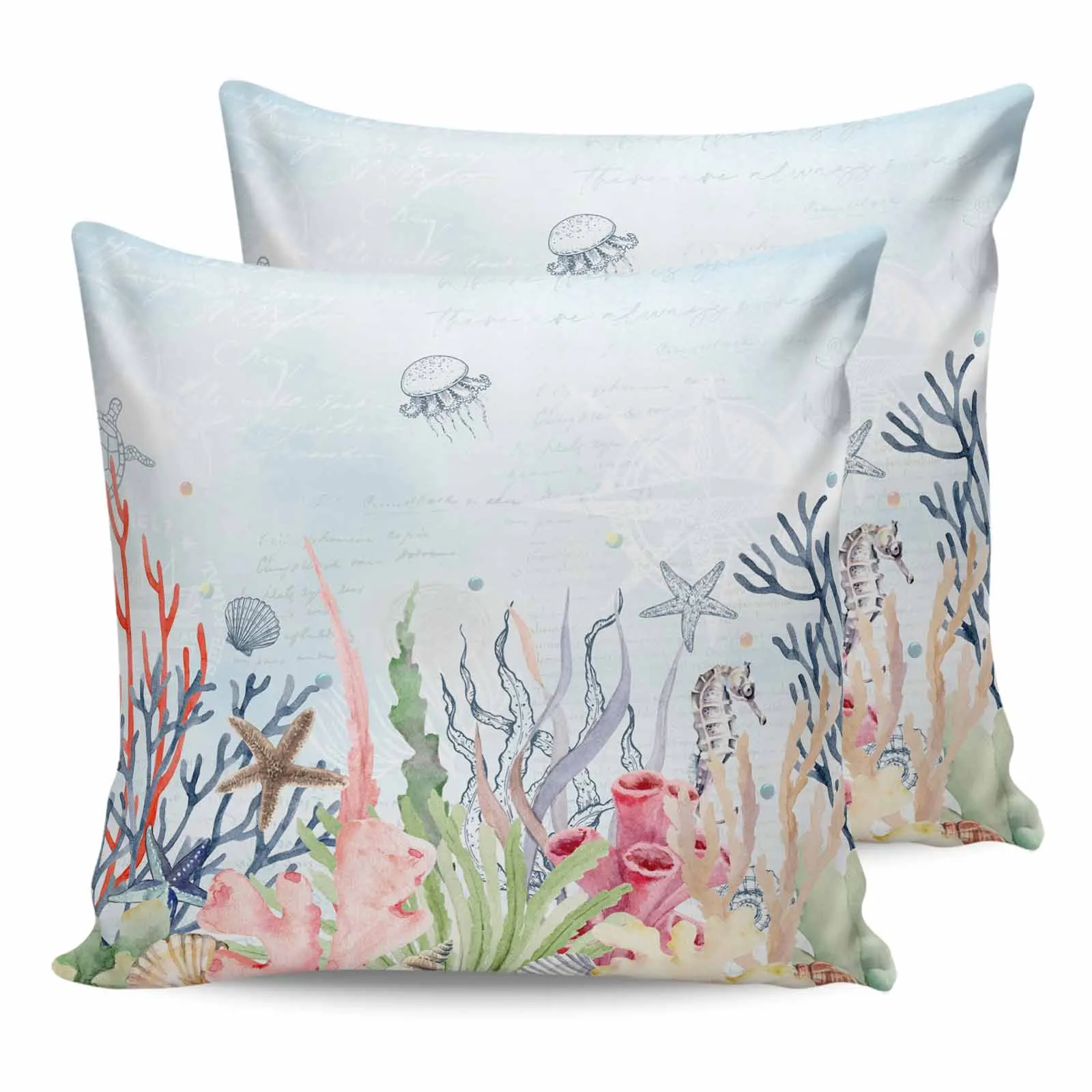 Summer Marine Life Coral Shells Seahorse Starfish 2/4PCS Outdoor Pillowcase Waterproof Sofa Pillow Cover Garden Cushion Covers