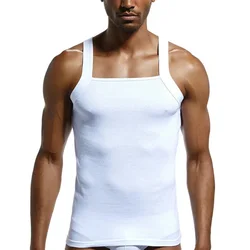 Tops atléticos de alças masculinas, liso, pesado, sem mangas, corte quadrado, esportes, camisetas musculares para academia, liso