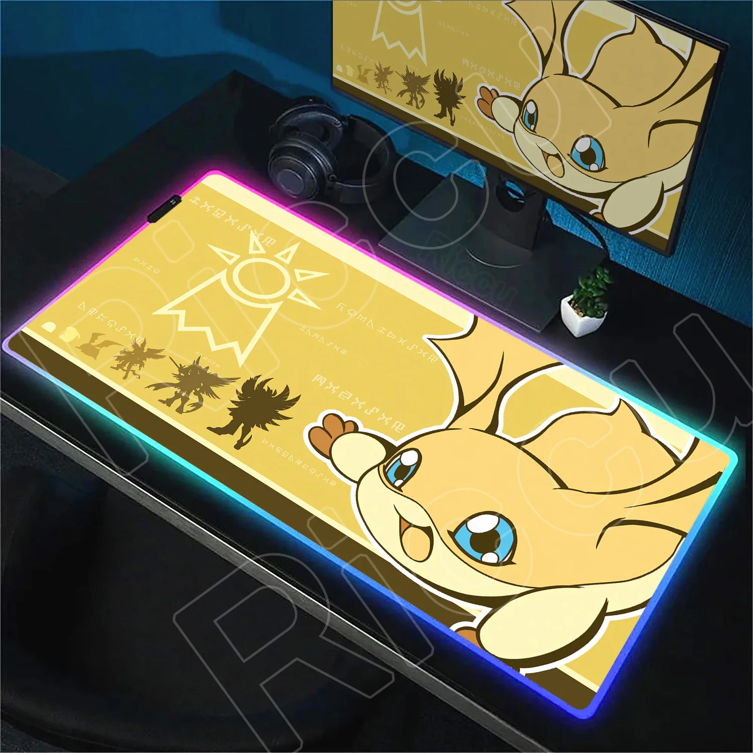 Anime RGB D-Digimon Patamon Keyboard Play Large Computer Colorful Lumines Mouse Pad Durable Office Student Write Gamer Desk Mats