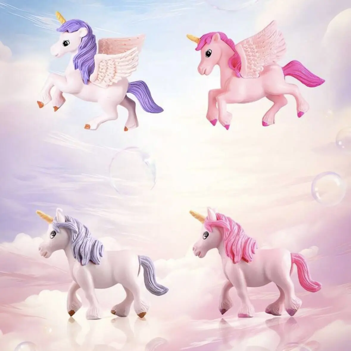 4 Stück/1 Stück Einhorn-Kuchenaufsatz, Miniatur-Pegasus-Regenbogenfigur, Mädchen-Frau, Engelsflügel, Geburtstag, Hochzeitstorte, Dekoration – Detail 4
