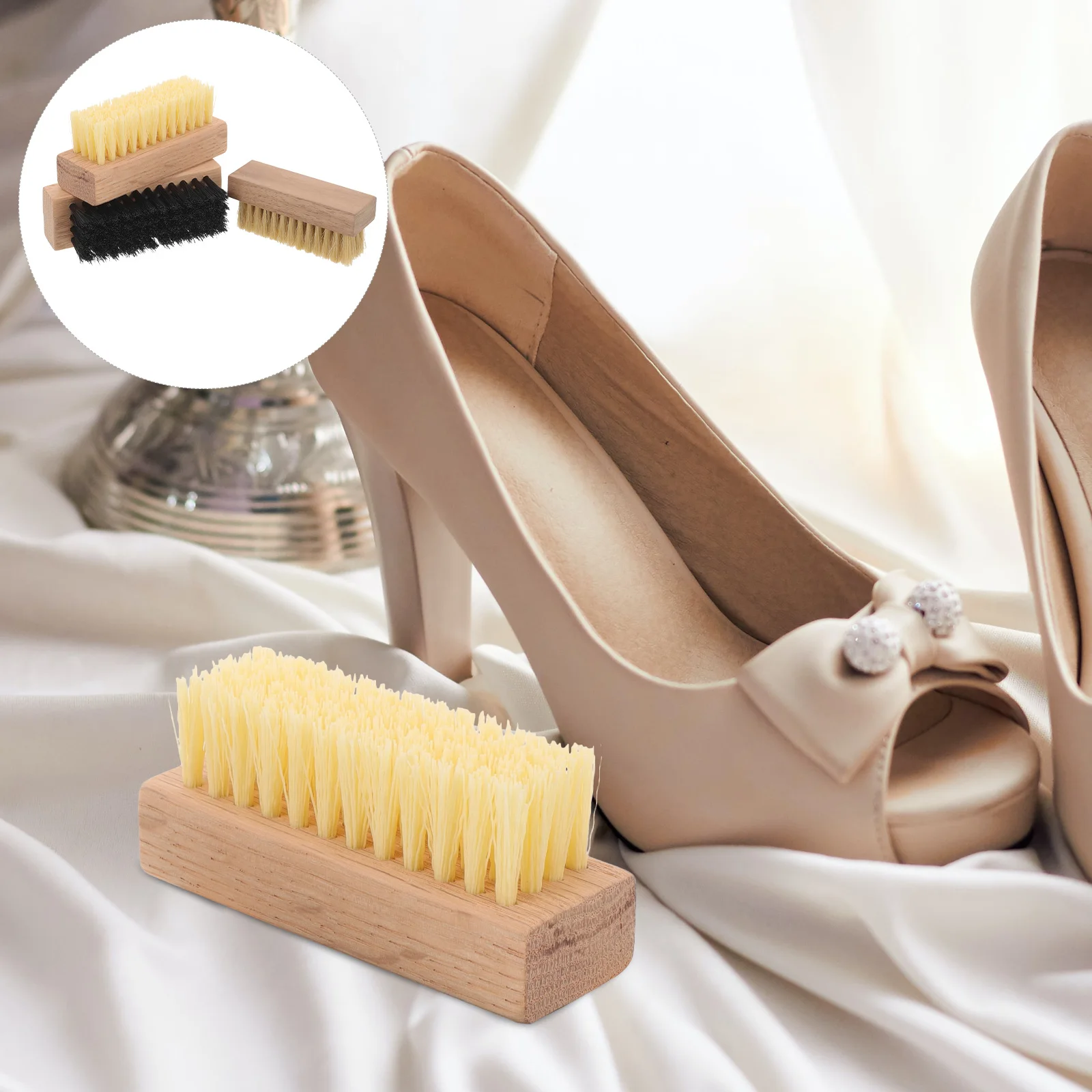 

3pcs Wooden Shoe Brush Set Soft Bristles Cleaning Tool for Sports Shoes Home Travel Use Oak Black Yellow Walnut Small