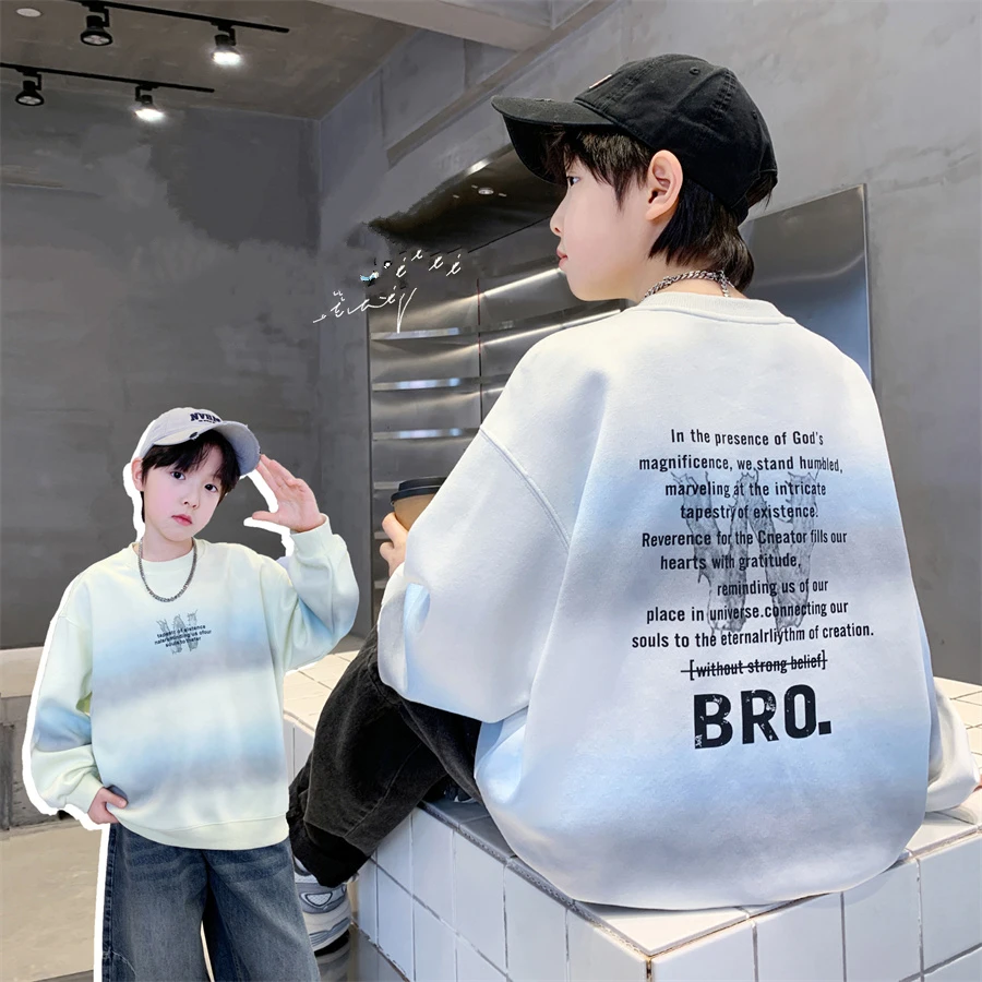 

Spring Children New Fashion Sweatshirt Outfit For Big Boys Casual Clothing Age 7 To 16 Years Kids Stylish Dip Dye Print Hoodie