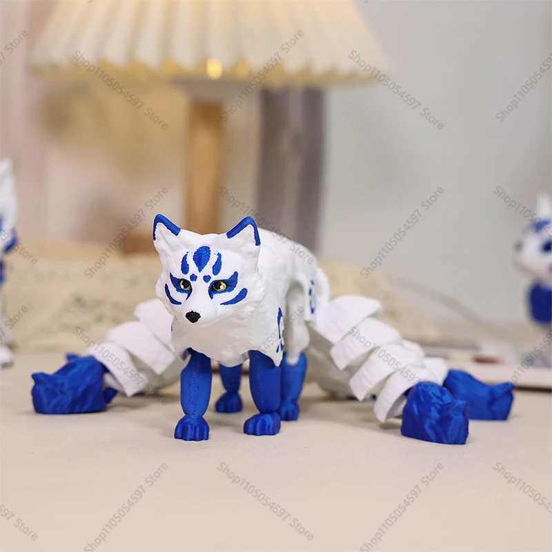 โมเดลสัตว์จิ้งจอกพิมพ์ 3 มิติ ของเล่นจิ้งจอกห้าหางน่ารัก จิ้งจอกเก้าหาง ข้อต่อขยับได้ ของเล่นตกแต่ง ของขวัญ