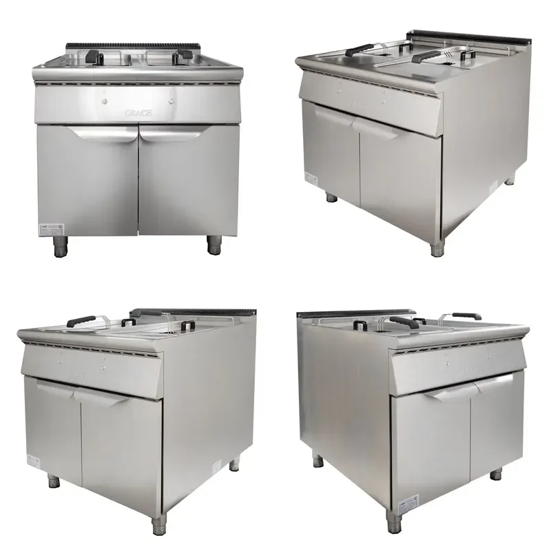 2026 GRACE Commercial Double Fryer with Cabinet Double Tank Double Basket Fryer