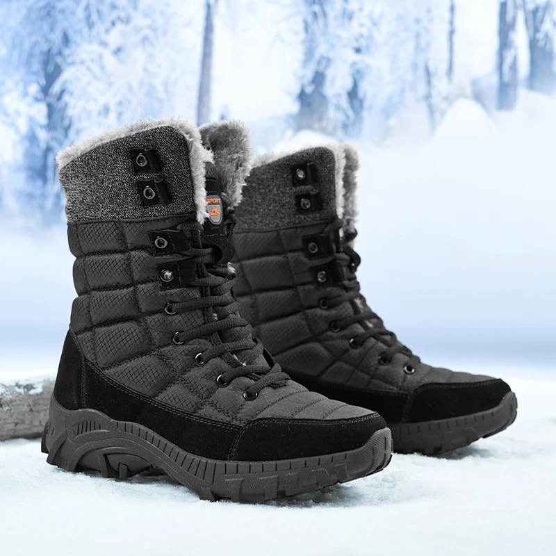 

Plus Size 47 48 Men Boots High Top Hiking Shoes Plush Warm Snow Boots Outdoor Sneakers Waterproof Leather Casual Work Men Boots