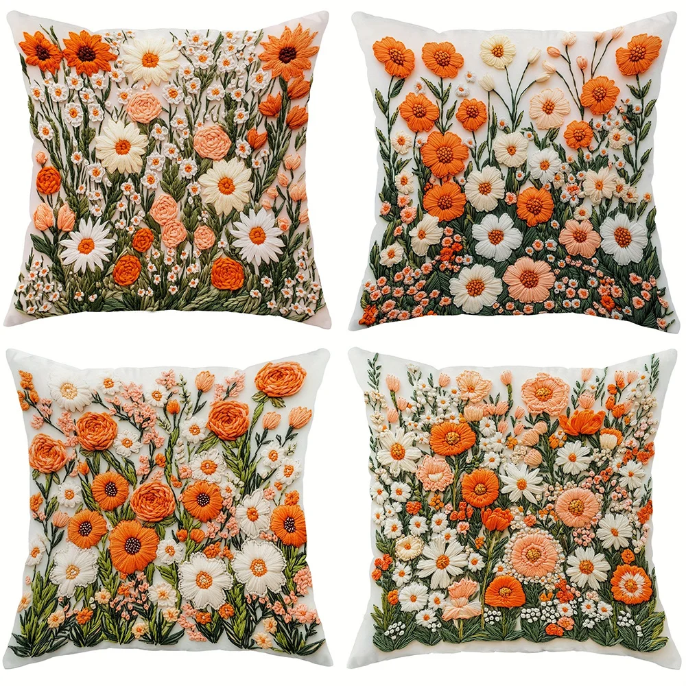 Floral  Embossed Pillowcases: Vivid Orange and White Flower Arrangement Sofa cushion cover home room decoration 2D flat printing