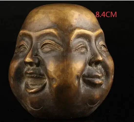 Old Collectable Bronze Casting Joys Sorrows Spiritual Four face Buddha Statue Head bronze H 8cm~3cm