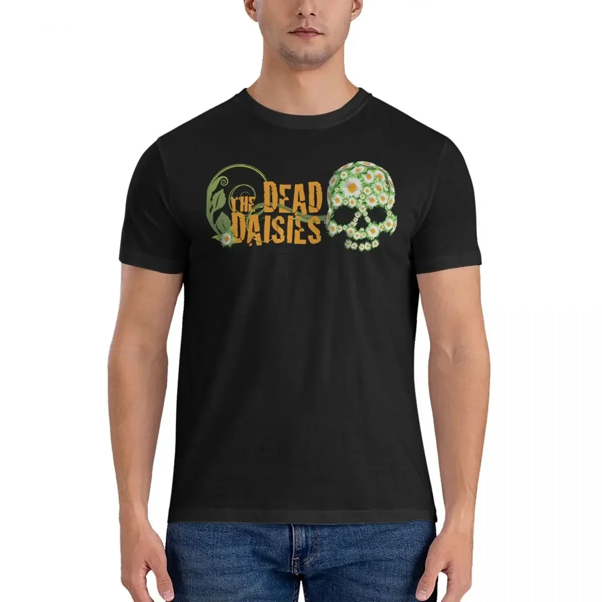 

Футболка с круглым вырезом и короткими рукавами, забавная футболка из 100% хлопка с изображением маргариток из твердого металла с черепом для мужчин