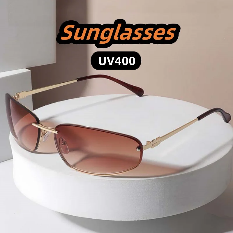 

Advanced Oval Frameless Sunglasses Retro Unisex Fashionable Elegant UV400 Protection Street Photography Shades Glasses