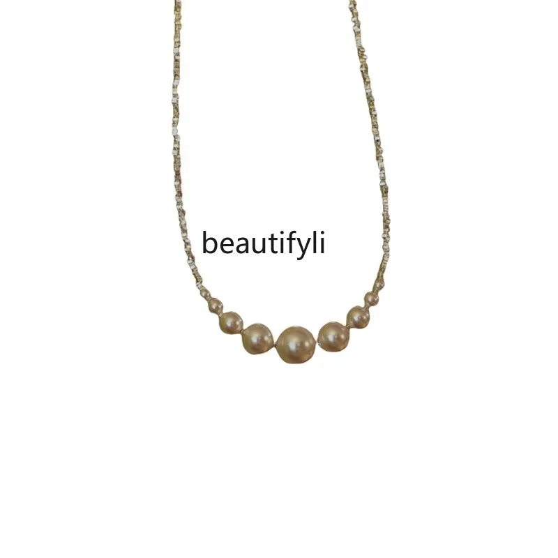 Pearl Necklace Female Sterling Silver Design Gradient Niche Clavicle Necklace