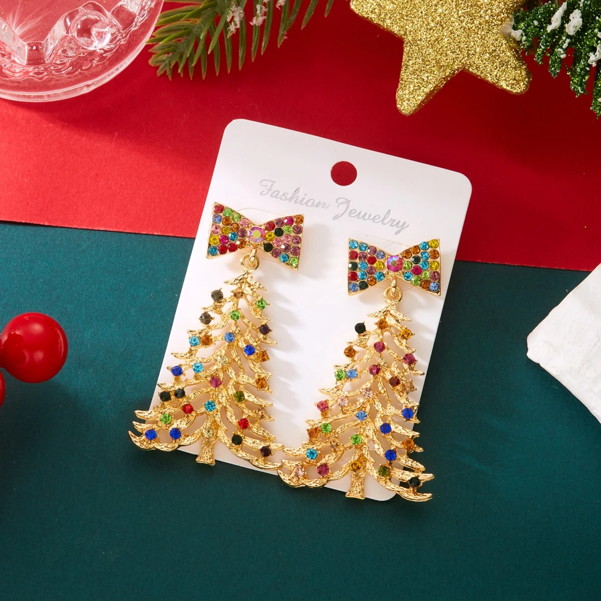 عيد الميلاد عطلة انخفاض الأقراط الملونة حجر الراين Bowknot شجرة عيد الميلاد استرخى أقراط أنيقة عيد الميلاد مجوهرات هدايا للرجال النساء #2