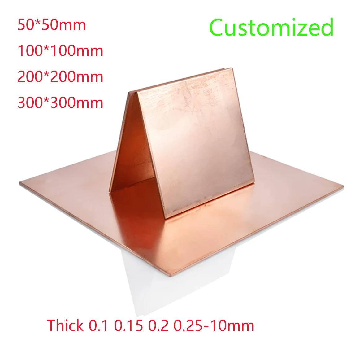 Customized 50*50mm 100*100mm 200*200mm 300*300mm Pure Copper Sheet T2 Copper Plate Thick 1.2 1.5 2 2.5 3 4 5 6-10mm