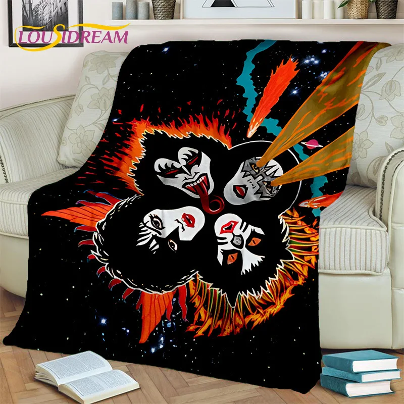 Retro KISS Rock Band Blanket,Soft Throw Blanket for Home Bedroom Living Room Bed Sofa Picnic Office Hiking Leisure Nap Cover