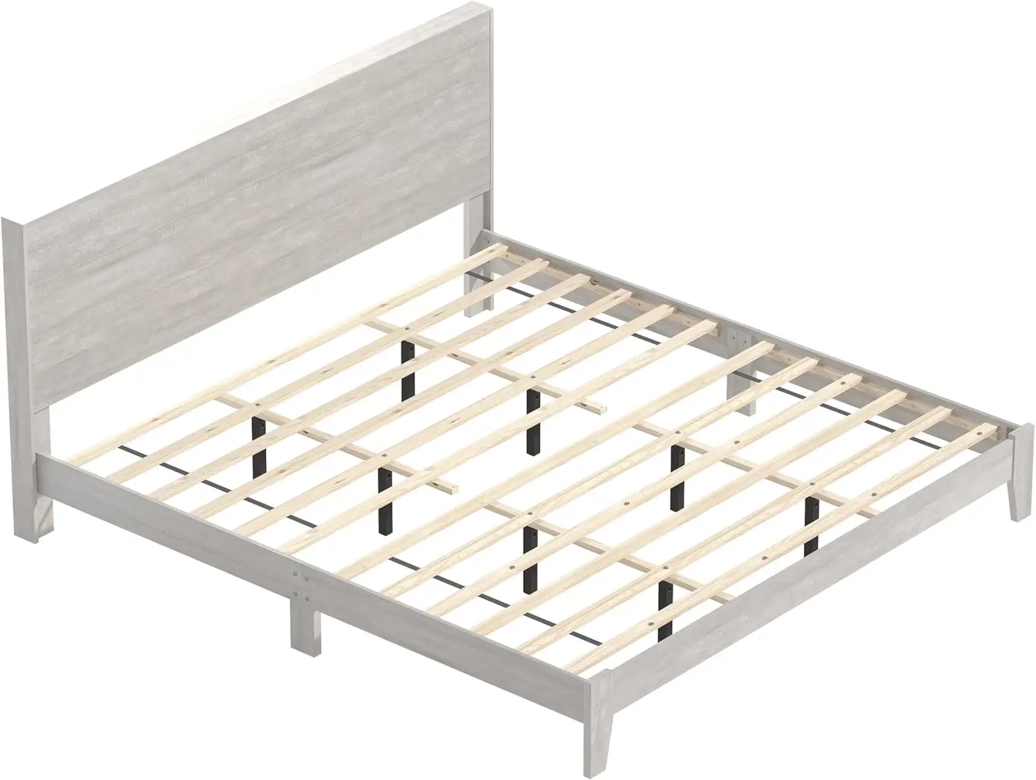 Estrutura de cama king com plataforma de madeira Galano Payne com cabeceira, cabe em base de colchão de 76 ''X 80 '' com suporte de ripas de madeira, sem caixa