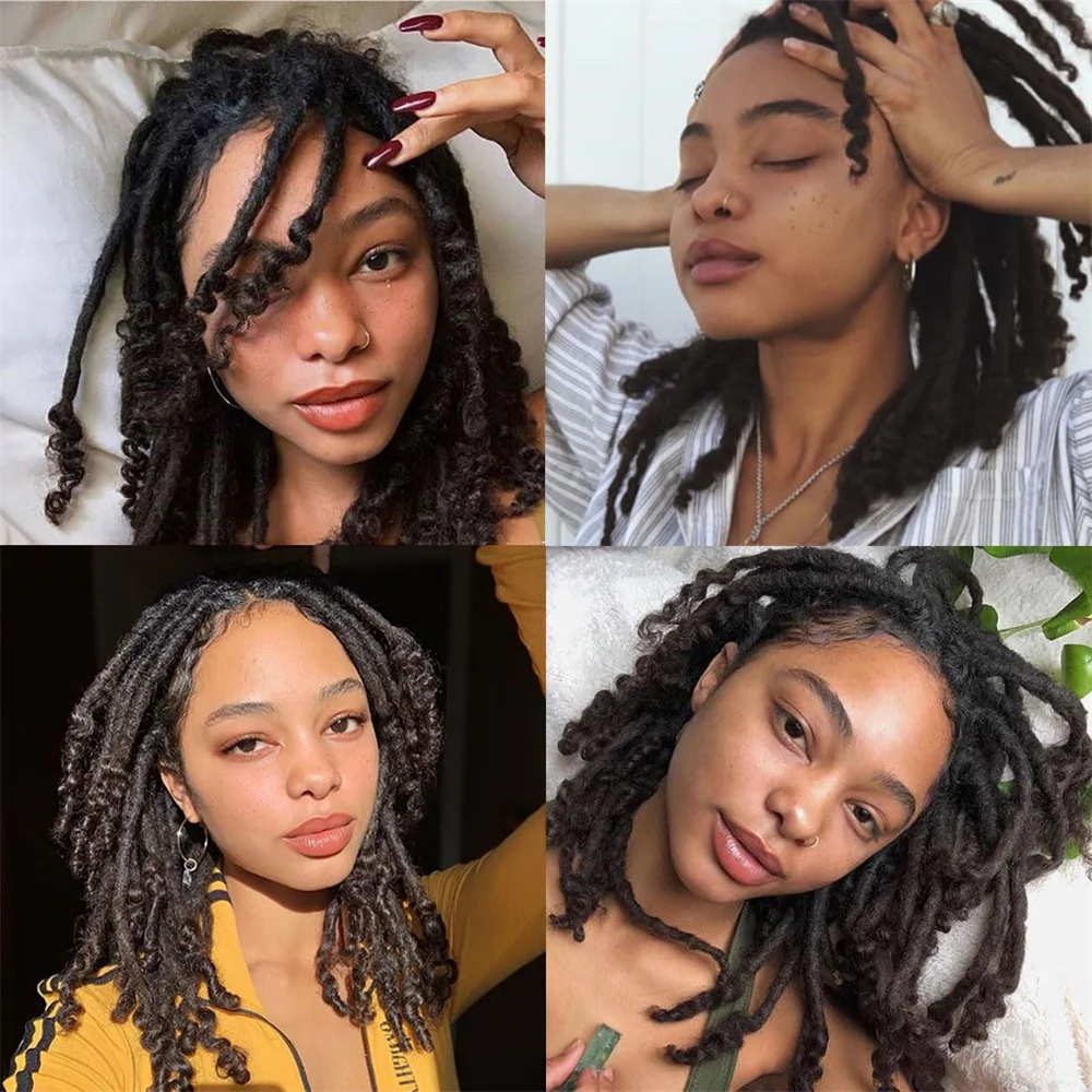 Capelli umani al 100% 0,4 cm Afro Kinky Locs con estremità ricci Estensioni 8 pollici 10 fili Serrature fatte a mano Estensione Può essere tinto Donne
