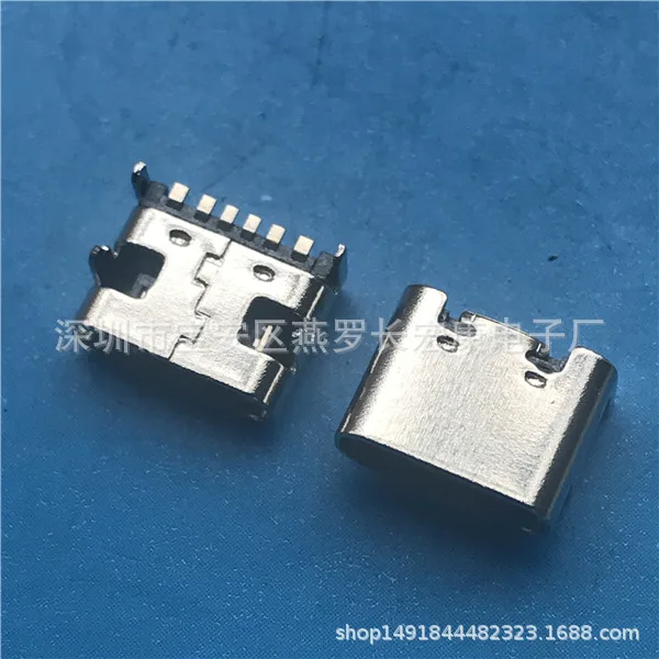 For TYPE-C 6p Female, On Board SMT Patch, Single Row, Four-Pin Board DIP Connector