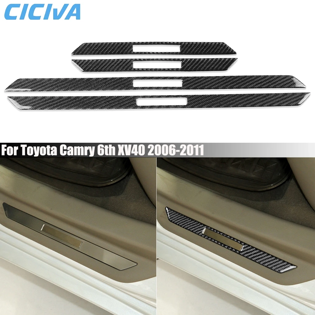 

For Toyota Camry 6th XV40‌ 2006-2011 Carbon Fiber Door Sill Threshold Bar Decorative Car Accessories Exterior Cover Sticker Trim