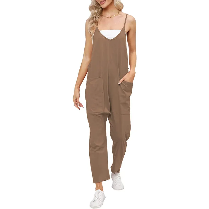 Spring and Summer Jumpsuit Summer European and American Women's Clothing with Large Pockets Overalls Loose Jumpsuit for Women