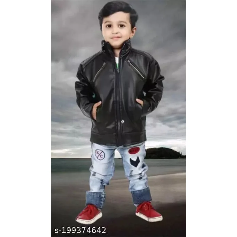 

Indian Kids Black Leather Jacket for Childern