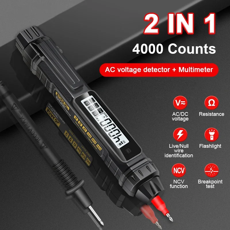 Smart High Precision Digital Multimeter 4000 Counts Non Contact Voltage Detector Pen Auto Range Capacitance Live NCV Tester