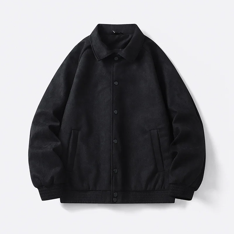 Men's Spring Autumn New Suede Jacket Loose Fit Lightweight Casual Sporty Couple Outerwear Street Coat for Students Daily Wear