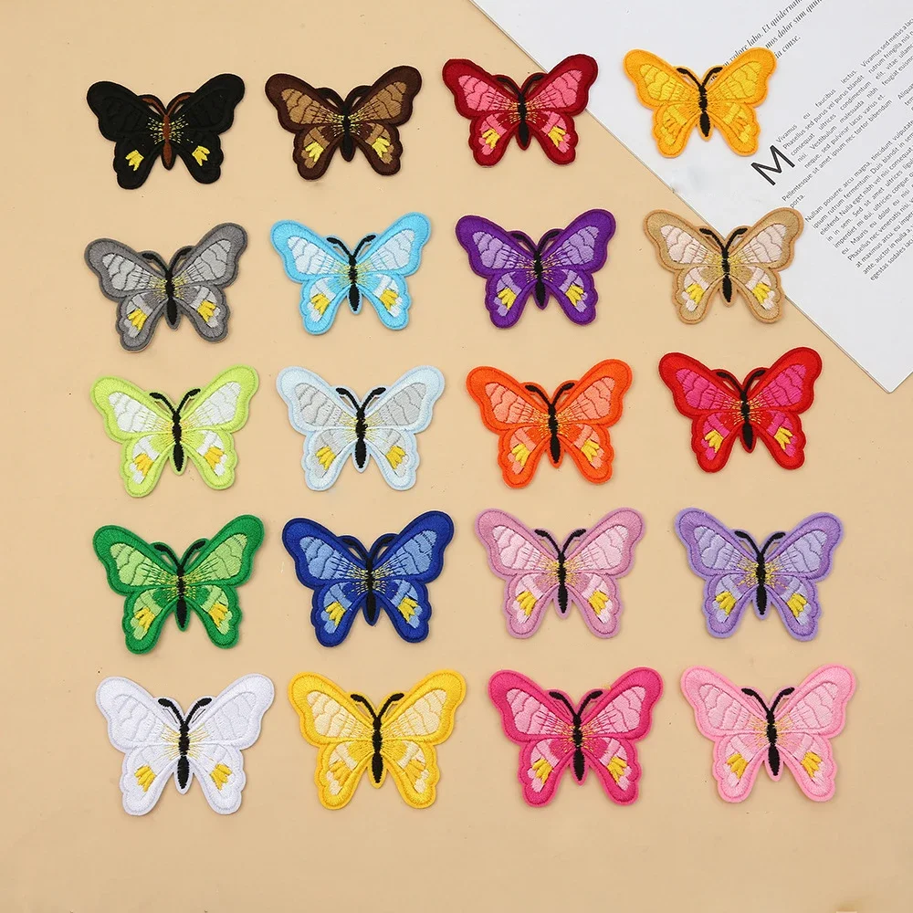 Butterfly Embroidery Patches for T-Shirt, Iron on Appliques, Clothes, Jeans Stickers Badges, Blue, Green, White, Black, DIY